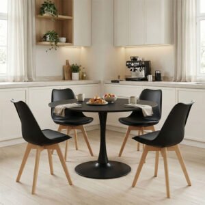 Τραπεζαρία Balou-Caron σετ 5τεμ House Genius MDF και pp σε μαύρη-φυσική απόχρωση Φ120x73εκ
