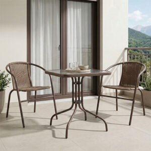 Τραπεζαρία Watson-Obbi σετ 3τεμ House Genius pe καφέ-μέταλλο 70x70x70εκ