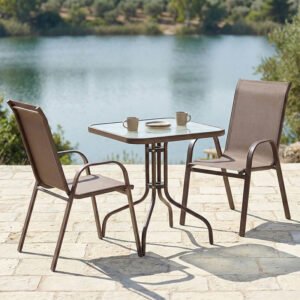Τραπεζαρία Watson-Calan σετ 3τεμ House Genius μέταλλο-textilene καφέ 70x70x70εκ