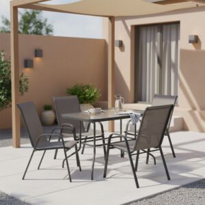 Τραπεζαρία Valor-Calan σετ 5τεμ House Genius μέταλλο-textilene ανθρακί 110x60x70εκ