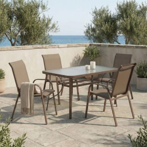 Τραπεζαρία Ensure-Calan House Genius σετ 5τεμ μέταλλο-γυαλί καφέ 140x80x70εκ