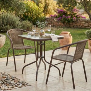 Tραπεζαρία Obbi-Watson House Genius σετ 3τεμ καφέ μέταλλο-pe rattan 60x60x70εκ