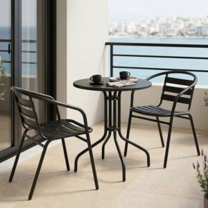 Τραπεζαρία Vergo-Tade House Genius 3τεμ μαύρο μέταλλο Φ60x70εκ