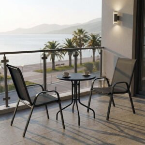 Τραπεζαρία Vergo-Calan House Genius 3τεμ μαύρο μέταλλο Φ60x70εκ