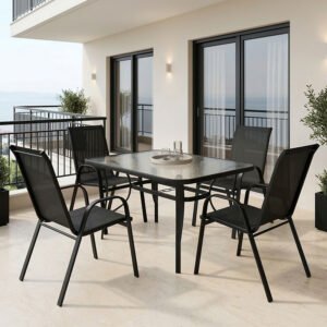 Τραπεζαρία Calan-Ensure House Genius 5τεμ μέταλλο-γυαλί σε μαύρη απόχρωση 140x80x70εκ