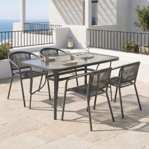 Τραπεζαρία Ensure-Lindaria House Genius σετ 5τεμ μέταλλο-γυαλί σε ανθρακί απόχρωση 120x70x70εκ