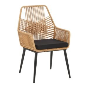 Πολυθρόνα Tanish House Genius rattan φυσικό-πόδι μαύρο μέταλλο 58x58.5x87εκ