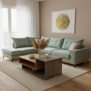 Γωνιακός καναπές δεξιά γωνία Luxury II House Genius ύφασμα ciel-cream 290x235x95εκ