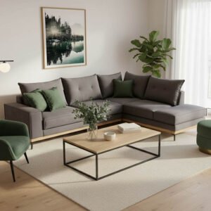 Γωνιακός καναπές αριστερή γωνία Luxury II House Genius ύφασμα ανθρακί-κυπαρισσί 290x235x95εκ