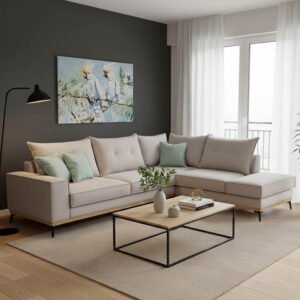 Γωνιακός καναπές αριστερή γωνία Luxury II House Genius ύφασμα elephant-ciel 290x235x95εκ