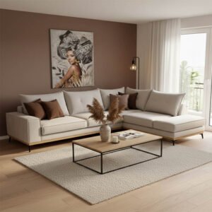 Γωνιακός καναπές αριστερή γωνία Luxury II House Genius ύφασμα cream-mocha 290x235x95εκ