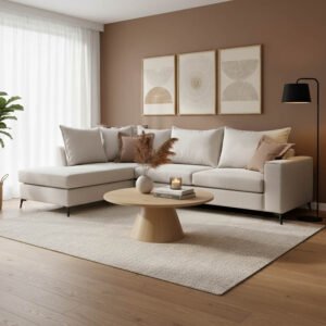 Γωνιακός καναπές δεξιά γωνία Romantic House Genius ύφασμα cream-mocha 290x235x95εκ