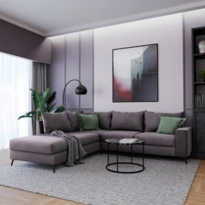 Γωνιακός καναπές δεξιά γωνία Romantic House Genius ύφασμα ανθρακί-κυπαρισσί 290x235x95εκ