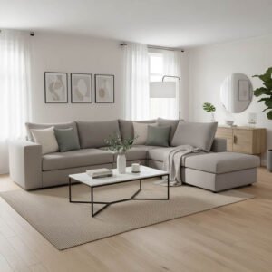 Πολυμορφικός-αναστρέψιμος καναπές London House Genius γκρι ύφασμα με μαξιλάρια σε απόχρωση ανοιχτό γκρι 296x246x95εκ