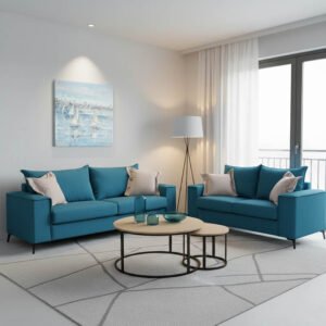 Σετ σαλονιού 2τεμ Verona House Genius πετρόλ ύφασμα με μαξιλάρια σε μπεζ απόχρωση