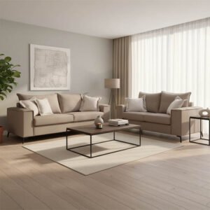 Σετ σαλονιού 2τεμ Verona House Genius μόκα ύφασμα με μαξιλάρια σε κρεμ απόχρωση