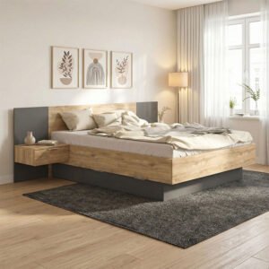 Κρεβάτι διπλό Kantri House Genius σε sonoma - γκρι απόχρωση 160x200εκ