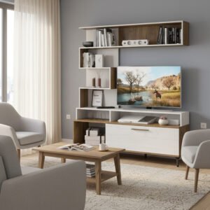 Σύνθετο σαλονιού Jasper House Genius καρυδί-αντικέ λευκό 151.5x37.5x169.5εκ