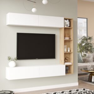 Σύνθετο σαλονιού Compo επιτοίχιο House Genius σε oak-λευκό απόχρωση 169,10x25,8x143.5εκ