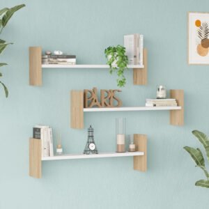 Ραφιέρα τοίχου Mento House Genius λευκό με oak 75,6x14,5x23,6εκ