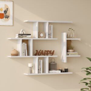 Ραφιέρα τοίχου Ledia House Genius λευκό με oak 110,6x14,5x78εκ