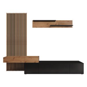 Σύνθετο σαλονιού Litende House Genius μαύρο-sonoma μελαμίνης 249.5x42x199.5εκ