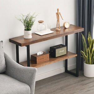 Κονσόλα Nore House Genius φυσικό ξύλο 35mm καρυδί-μαύρο 79x29x85εκ