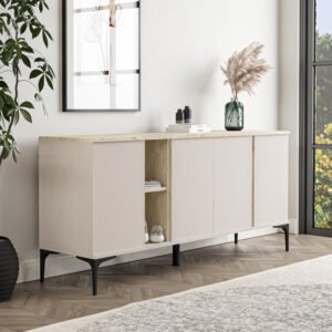 Μπουφές Vetine House Genius σε γκρι-μπεζ απόχρωση και επιφάνεια σε όψη μαρμάρου 180x40x80εκ