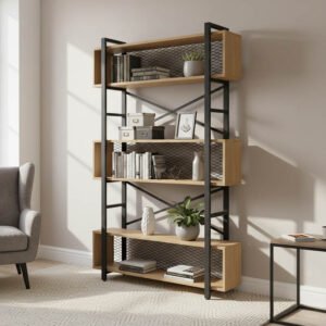 Βιβλιοθήκη Fifer House Genius σε oak-μαύρη απόχρωση 120x28x185εκ