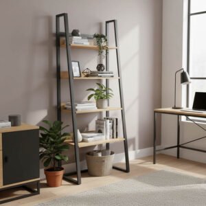 Βιβλιοθήκη Ryder House Genius σε oak-μαύρη απόχρωση 75x36x185εκ