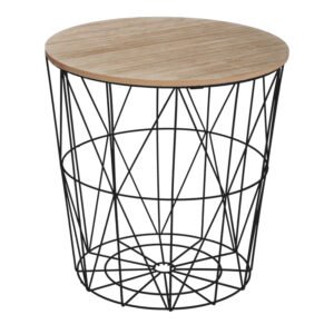 Βοηθητικό τραπέζι Kumi House Genius mdf επιφάνεια oak και μέταλλο σε μαύρη απόχρωση Φ40x41εκ