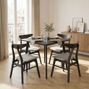 Tραπεζαρία Benson - Orlean House Genius σετ 5τμχ rustic grey - ύφασμα γκρι 80x80x75εκ