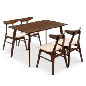 Tραπεζαρία Benson - Orlean House Genius σετ 5τμχ καρυδί - ύφασμα μπεζ 120x80x75εκ