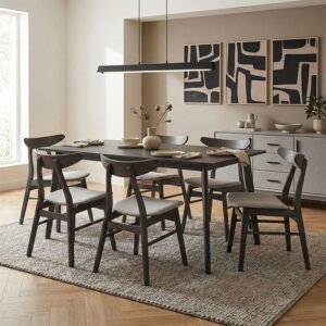 Tραπεζαρία Benson - Orlean House Genius σετ 7τμχ rustic grey - ύφασμα γκρι 150x90x75εκ