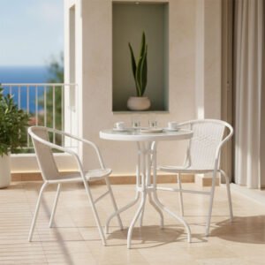 Τραπεζαρία Watson-Obbi σετ 3τεμ House Genius μέταλλο λευκό-γυαλί Φ60x70εκ