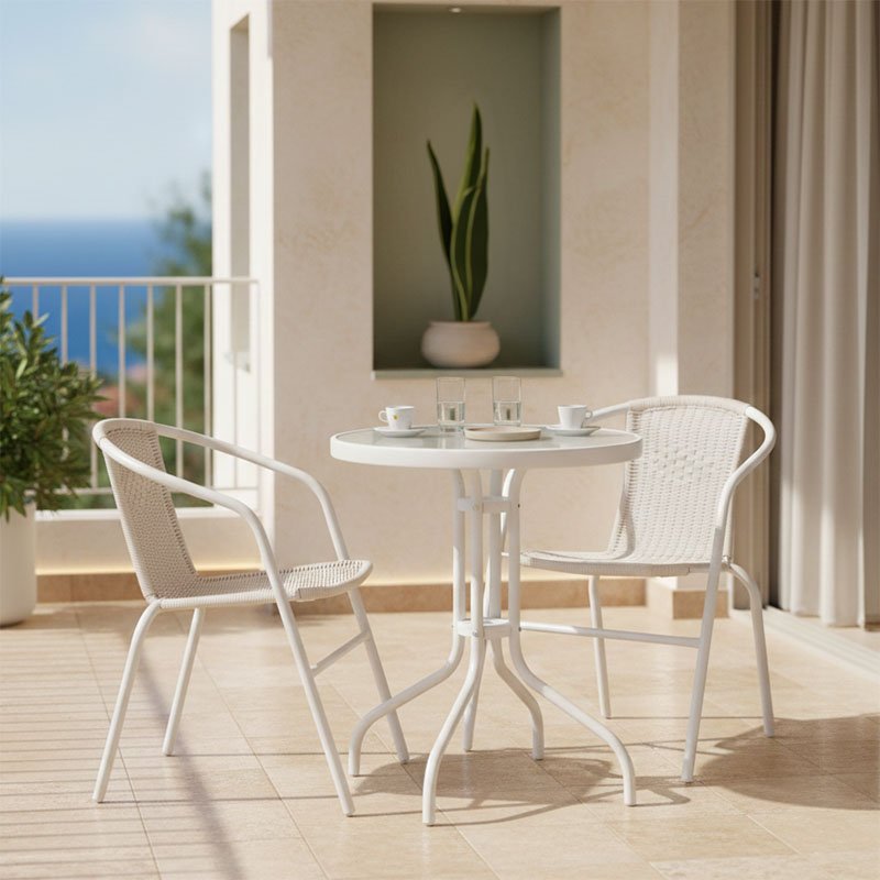 Τραπεζαρία Watson-Obbi σετ 3τεμ House Genius μέταλλο λευκό-γυαλί Φ60x70εκ