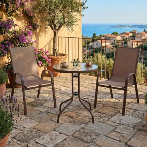 Τραπεζαρία Watson-Calan σετ 3τεμ House Genius μέταλλο-textilene καφέ Φ60x70εκ