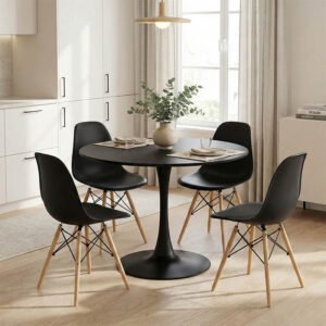Τραπεζαρία Balou-Julita σετ 5τεμ House Genius MDF και pp σε μαύρη-φυσική απόχρωση Φ100x73εκ