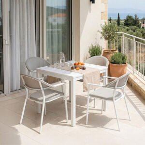 Τραπεζαρία Kliton - Pino σετ 5τεμ House Genius αλουμίνιο σε λευκή απόχρωση 80x80x74εκ