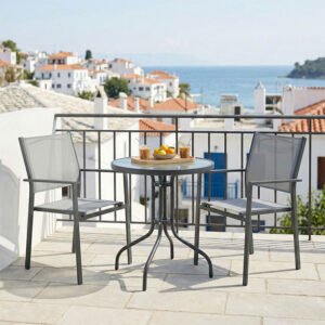 Τραπεζαρία Watson-Confidence A σετ 3τεμ House Genius μέταλλο σε ανθρακί απόχρωση Φ60x70εκ