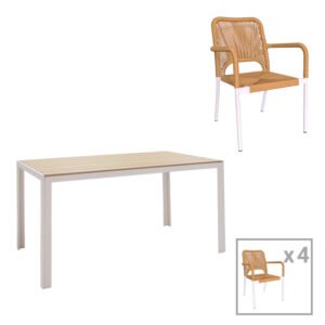 Τραπεζαρία Nares-Norture A σετ 5τεμ House Genius λευκό αλουμίνιο και plywood σε φυσική απόχρωση 140x80x72.5εκ