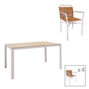 Τραπεζαρία Nares-Clutch A σετ 5τεμ House Genius λευκό αλουμίνιο και plywood σε φυσική απόχρωση 140x80x72.5εκ
