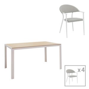 Τραπεζαρία Nares-Pino A σετ 5τεμ House Genius λευκό αλουμίνιο και plywood σε φυσική απόχρωση 140x80x72.5εκ