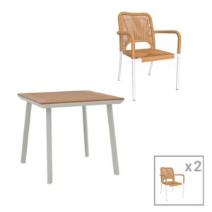Τραπεζαρία Synergy-Norture σετ 3τεμ House Genius λευκό αλουμίνιο και plywood σε φυσικό χρώμα 80x80x74εκ