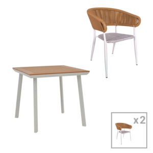 Τραπεζαρία Synergy-Raven σετ 3τεμ House Genius λευκό αλουμίνιο και plywood σε φυσικό χρώμα 80x80x74εκ