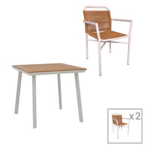 Τραπεζαρία Synergy-Clutch σετ 3τεμ House Genius λευκό αλουμίνιο και plywood σε φυσικό χρώμα 80x80x74εκ