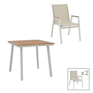 Τραπεζαρία Synergy-Azelie σετ 3τεμ House Genius λευκό αλουμίνιο και plywood σε φυσικό χρώμα 80x80x74εκ