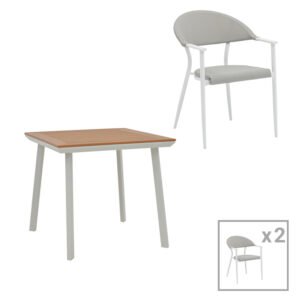 Τραπεζαρία Synergy-Pino σετ 3τεμ House Genius λευκό αλουμίνιο και plywood σε φυσικό χρώμα 80x80x74εκ