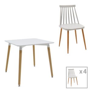 Τραπεζαρία Aurora-Natali House Genius σετ 5τεμ pp-mdf σε λευκό-γκρι-φυσική απόχρωση 80x80x76εκ
