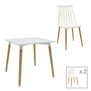 Τραπεζαρία Aurora-Natali House Genius σετ 3τεμ pp-mdf σε λευκό-φυσική απόχρωση 80x80x76εκ